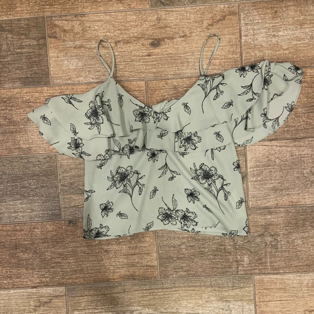 Forever 21 Sage Green Cold-Shoulder Tank Top, Size S